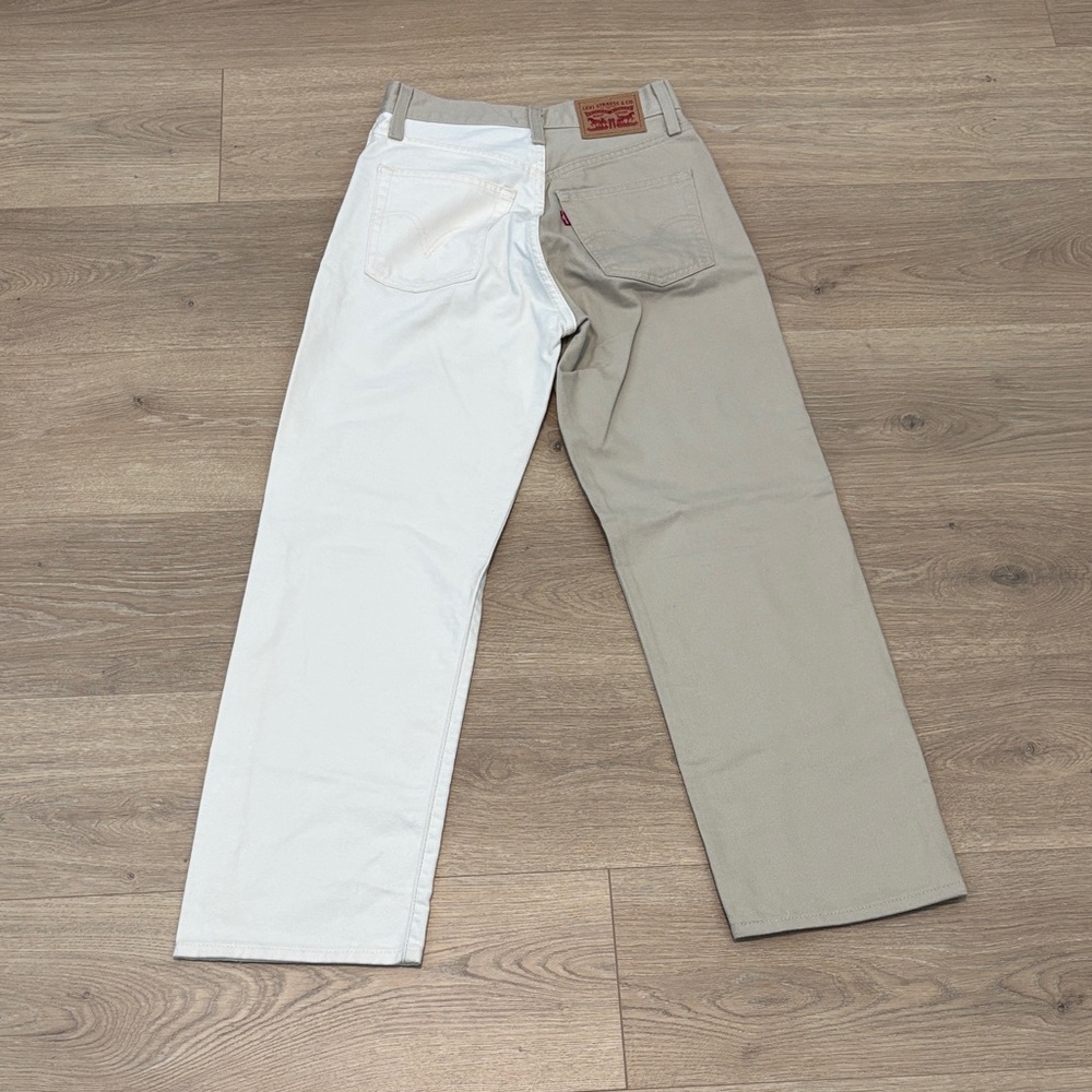 Levi's Ribcage Straight Ankle Two Toned Women's Tan Off White Jeans W25 L27 - Picture 4 of 13
